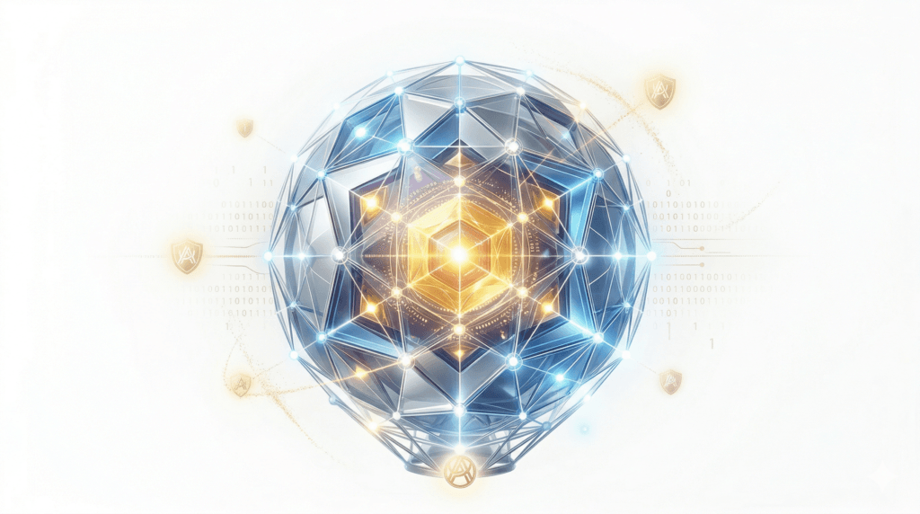 Abstract geometric sphere graphic on white background for JSON-LD Schema